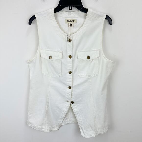 Madewell Denim High Crewneck Vest Tile White Minimalist Utility Pocket US 12 NWT - Picture 7 of 14